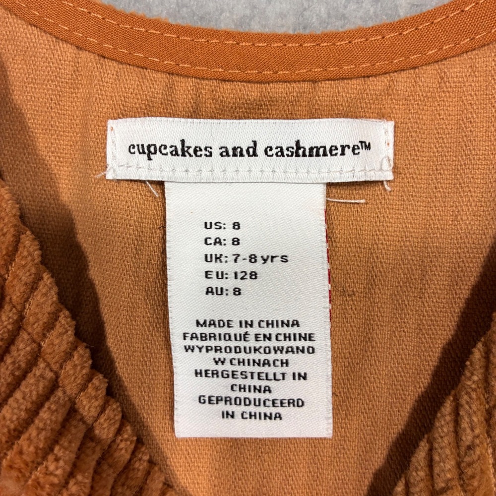 Cupcakes and Cashmere Kids Rust Orange Corduroy Jumper Dress Size 8 Pockets - Picture 3 of 7